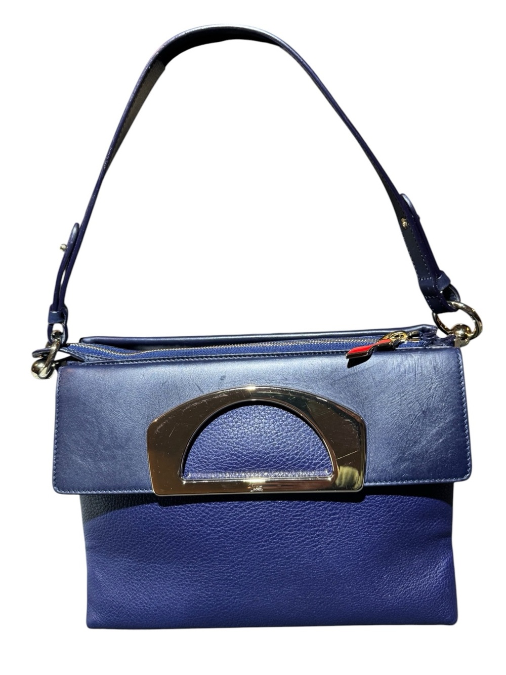 Christian Louboutin Blue Leather 3way Passage Messenger Shoulder Bag Clutch Auth